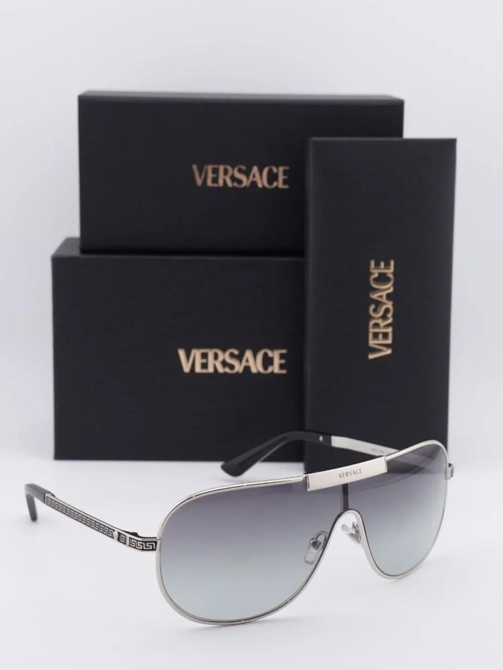 Versace VE2293 100011 Shield Sunglasses – Silver / Grey
